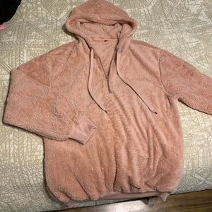 Pink fuzzy pullover sweat shirt